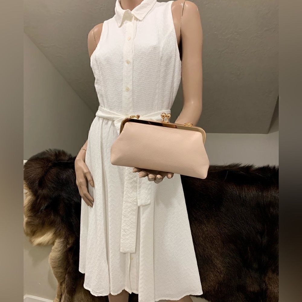 Soft Pink Genuine Pebble Leather Kisslock Clutch/Shoulder Bag/Crossbody - Picture 5 of 15